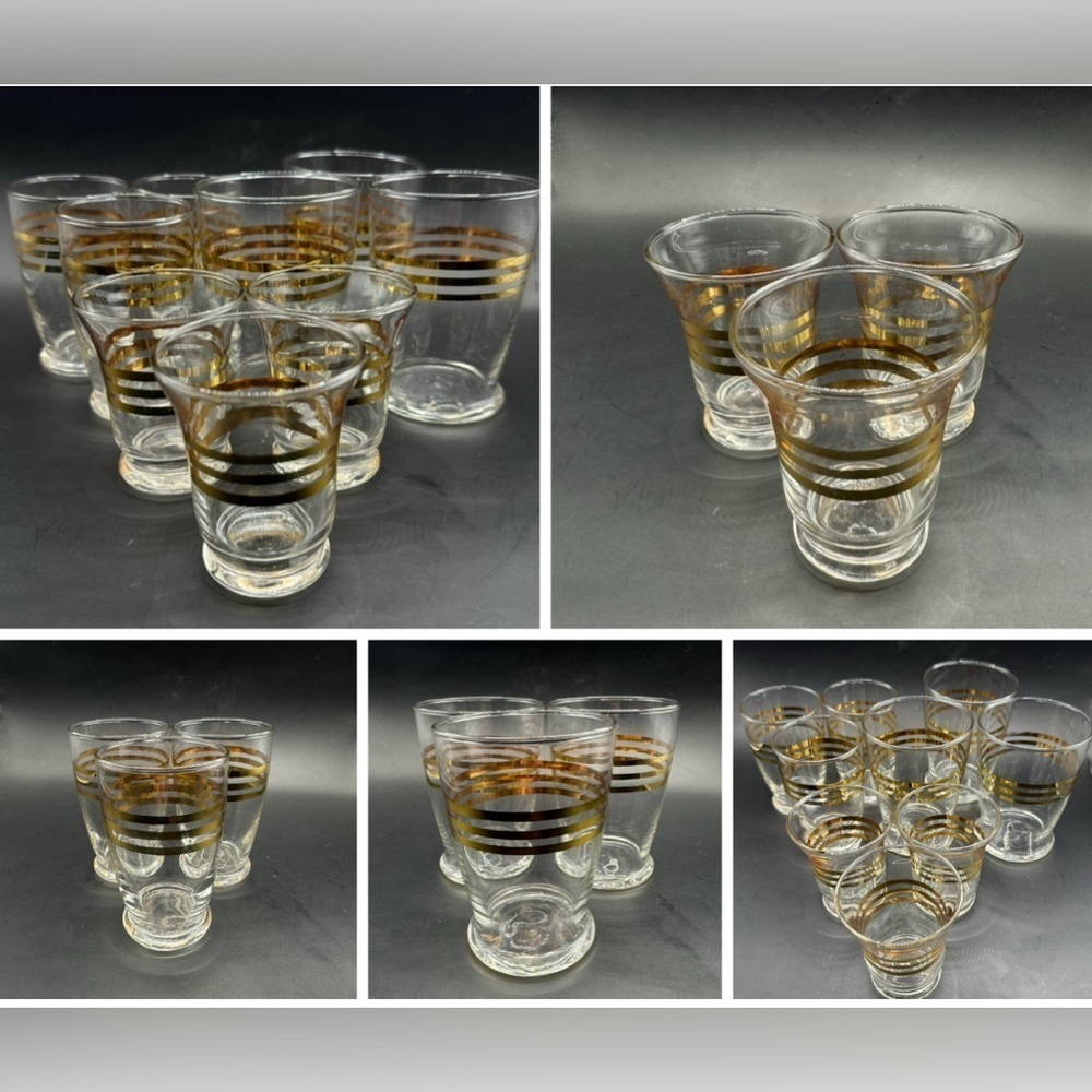 Vintage Mid Century 24K Barware MCM 24K Fluted Shotglass Whiskey Glass Barware